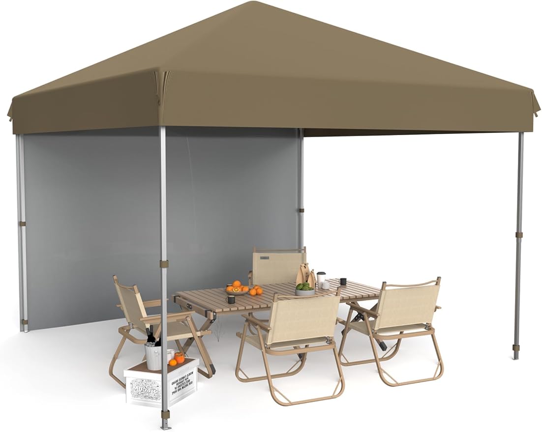 10 X 10ft Pop-Up Canopy Foldable Outdoor Sunshade Shelter One-Push Setup Tent for Events Parties Camping and Commercial Use. Instant Setup Tent Shelter with 1 Removable Sidewalls+ Khaki