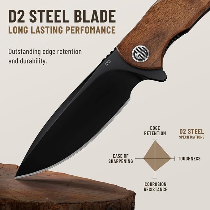 High-End Folding Pocket Knife – D2 Steel Blade Guibourtia Wood Handle &amp Smooth Ball Bearing Pivot – Elegant Gift-Ready EDC Knife with Deep Carry Clip Legal in All States - Gifts for Men 6700 NEW