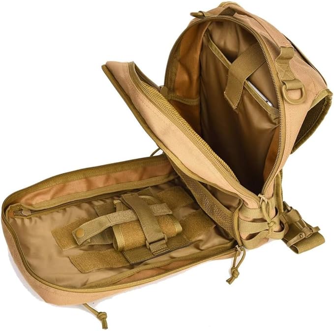 REEBOW GEAR Tactical Sling Bag Pack w/Gun Holster Small Military Rover Shoulder Sling Pack Molle Assault Range Bag Everyday Carry Diaper Bag (Style 07-Tan)