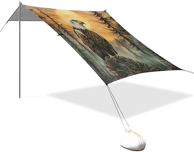 ALAZA Forest Eagles Sunset Beach Tent Sun Shelter Portable Canopy Sunshade for Outdoor Camping Picnics Backyard Fun 10x9 ft