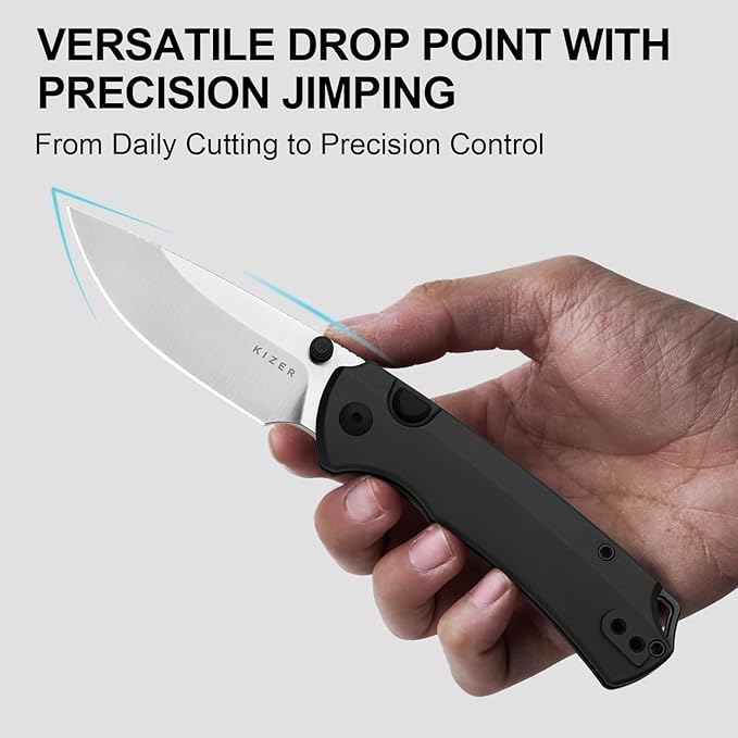 Kizer T1 BD EDC Pocket Knife 3.2 Elmax Steel Drop Point Folding Knives with Aluminum Handle Thumb Stud Opener Button Liner Lock Folding Knife with Satin Finish for Camping Hiking Ki3490.2BDA1