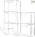 Freebat Stackable Storage Bins Clear Acrylic Display Case 5-Pack Acrylic Boxes with Lids Clear Storage Containers Storage for Handbags Collectibles &amp Figures