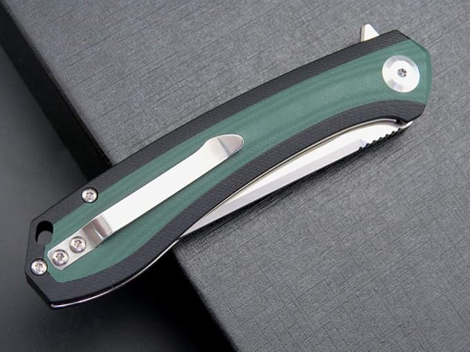 Eafengrow EF947 EDC D2 Folding Knife G10 Handle Ball Bearing Folder with Locking Liner EDC Flipper Knife with Pocket Camping Tactical Hiking Survival Outdoor tool(GREEN)
