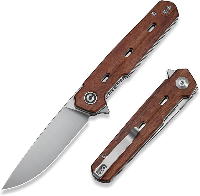 CIVIVI Navo Pocket Knife for EDC 3.25 Nitro-V Blade Wood Handle with Reversible Clip Folding Knife for Men Women C25015B-1 Wood