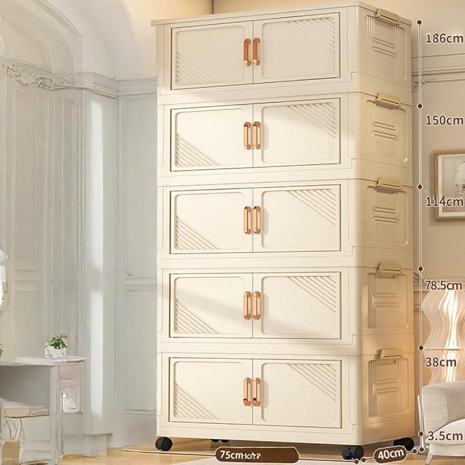 Storage Bins Stackable Folding Plastic Storage Containers with Clear Lids Multi Layer Organizer for Home Dorm Office Closet Bedroom Living Room
