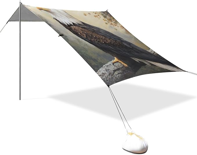 ALAZA Bald Headed Eagles on The Tree Beach Tent Sun Shelter Portable Canopy Sunshade for Outdoor Camping Picnics Backyard Fun 10x9 ft