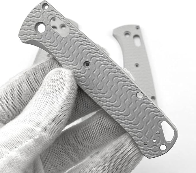 1 Pair Custom Aluminum Alloy Scales Fits for Bugout 535 CNC Non Slip Handle Patch with Stripe Pattern DIY Accessory
