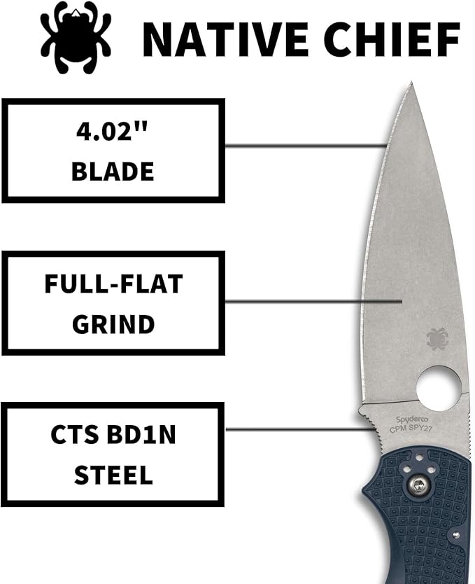 Spyderco Native Chief Lightweight Folding Pocket Knife with 4 CPM SPY27 Steel Blade and FRN Handle - EDC Knife for Men and Women Perfect for Hunting Tactical Camping - PlainEdge - C244PCBL