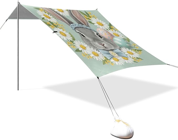 Beach Canopy with Windproof Ropes &amp Sandbags Beach Tent Sun Shade Sun Shelter for Camping Trips Fishing Backyard Fun or Picnics Easter Bunny