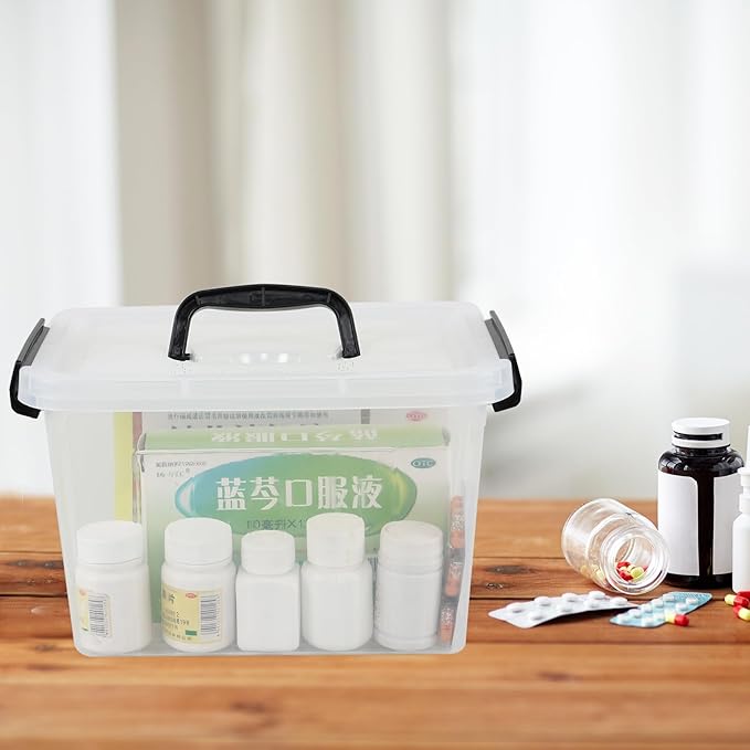 4-Pack 5 L Plastic Storage Bins with Lids and Black Handle Clear Storage Container Latch Boxes