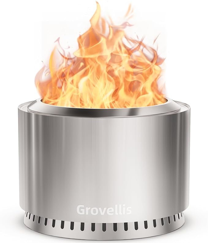 27 inch Smokeless Fire Pit with Waterproof Cover Stainless Steel Outdoor Smokeless Firepit Wood Burning Fire Pits for Camping BonfireLow Smoke Firepit for Outside