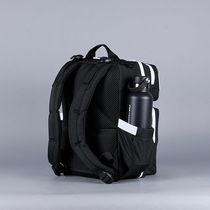 WOLFpak 15L Slim Tactical Gym Backpack - Durable 1000D Waterproof Oxford Material | Minimalist Daypack w/Laptop Pocket &amp Dual Cup Holders | Great for Travel &amp EDC | (Alpha Black White Accents)
