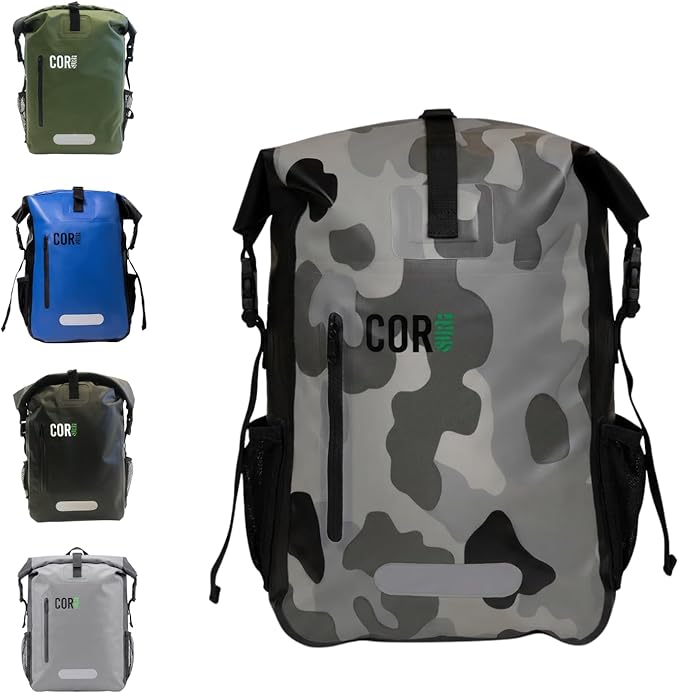 COR Surf Waterproof Dry Bag Backpack with Padded Laptop Sleeve 25L &amp 40L Heavy Duty Roll-Top Pack (Camo 25L)