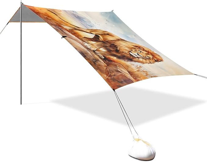 ALAZA Lion in Field Beach Tent Sun Shelter UPF50+ Protection Beach Shade Canopy w/ 4 Sandbags for Outdoor Camping Fishing Backyard Fun Picnic 10x9 ft