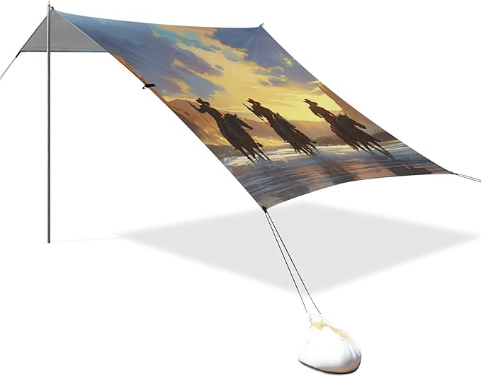 Beach Canopy with Windproof Ropes &amp Sandbags Beach Tent Sun Shade Sun Shelter for Camping Trips Fishing Backyard Fun or Picnics Cowboy