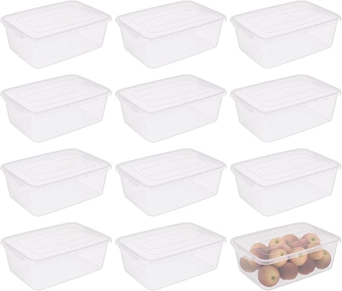 12 Packs Clear Storage Latching Boxes 16 Quart Plastic Storage Latching Bin with Lid