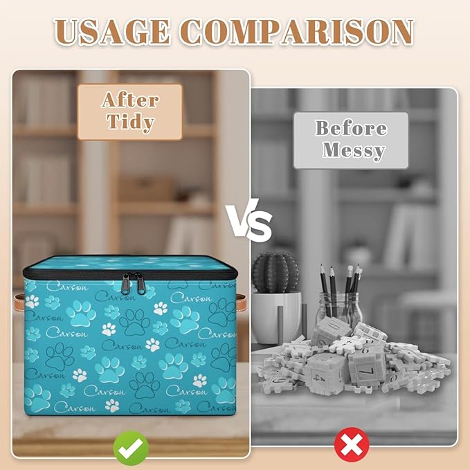 Custom Storage Bins with Zipper Lid Personalized Dog Paw Fabric Lidded Storage Baskets Boxes Foldable Cubes Clothes Organizer Container