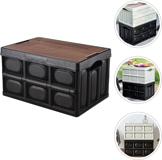 VICASKY Foldable Camping Storage Box with Lid Small Plastic Sundries Organizer 38.5x27x21cm Large Capacity Clothes Storage Container for Outdoor and Car Trunk Use