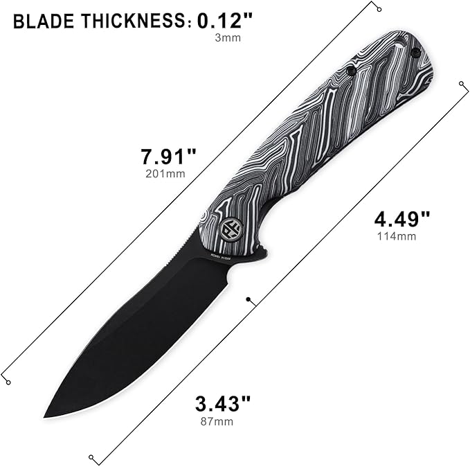 Petrified fish PFE14 Rogue Folding Knife3.43 154CM Steel Black Stonewashed Blade G10 Handle Pocket knife for Camping Outdoor EDC (White Black Stonewashed)