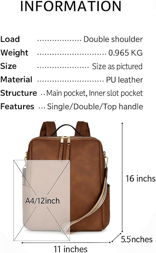 Women’s PU Leather Laptop Backpack Business Travel Shoulder Bag with Laptop Compartment – Multi-Functional Work Bag (Black)