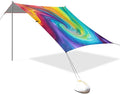 Tie Dye Beach Tent Sun Shelter 9.2' x 10.5' Beach Canopy with 4 Sandbags 4 Stability Poles Sand Shovels - Tent Canopy for Beach Camping Fishing Picnics