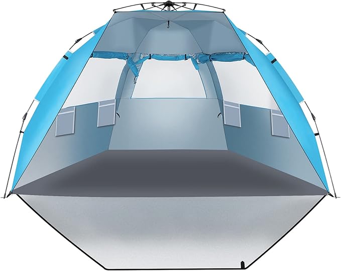Beach TentPop Up Beach Tent Sun Shade Shelter with Fiberglass Pole Oxford ClothQuick-Open Free Ride Beachs Sun Shade