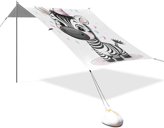 ALAZA Cute Happy Party Zebra Beach Tent Sun Shelter Portable Canopy Sunshade for Outdoor Camping Picnics Backyard Fun 10x9 ft