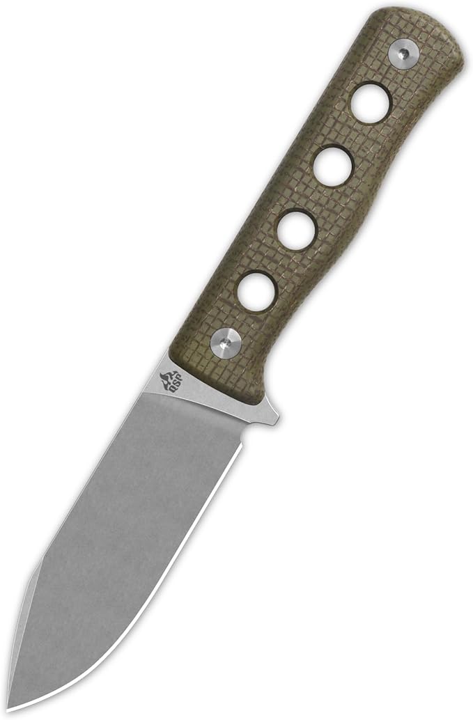 QSP Canary Fixed Blade Knife 4.25 DC53 Stonewash Blade Hunting Knives with Kydex Sheath Green Texture Micarta Handle EDC Knife for Camping Outdoor Hiking Survival