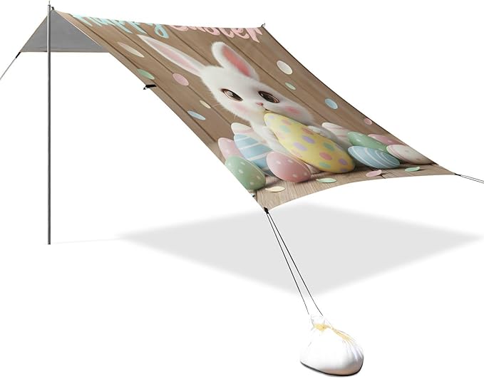 Beach Canopy with Windproof Ropes &amp Sandbags Beach Tent Sun Shade Sun Shelter for Camping Trips Fishing Backyard Fun or Picnics Happy Easter