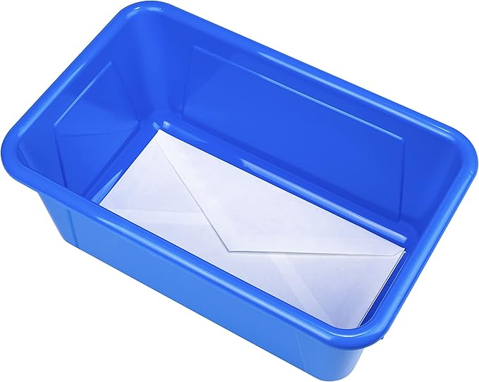 Storex Small Cubby Bins – Plastic Storage Containers for Classroom with Non-Snap Lid 12.2 x 7.8 x 5.1 inches Blue 5-Pack (62408A05C)