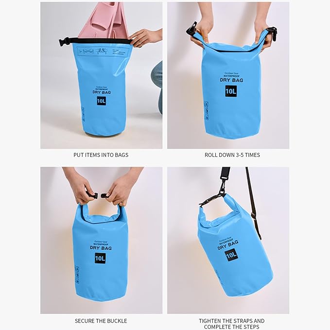 Dry Bag Backpack Lightweight Rainproof Floating Kayak Storage for Men Women 4pcs Roll Top Dry Sack for PaddlingSailing Travel 4 Sizes(5L-30L) (4 sets in one package)