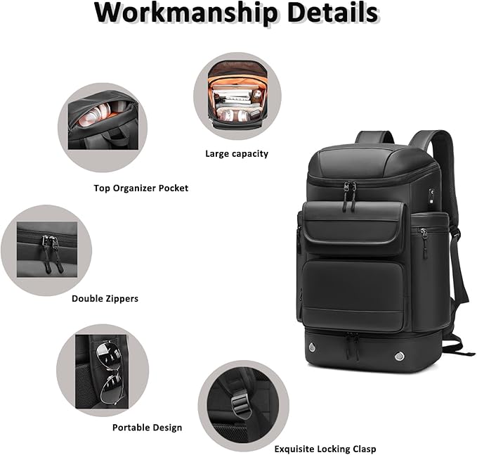 Travel Backpack Women Men Waterproof Outdoor Sports Backpack Large Hiking Backpack Laptop Backpack 50L Large Capacity Trekking Outdoor Activity Bag Black