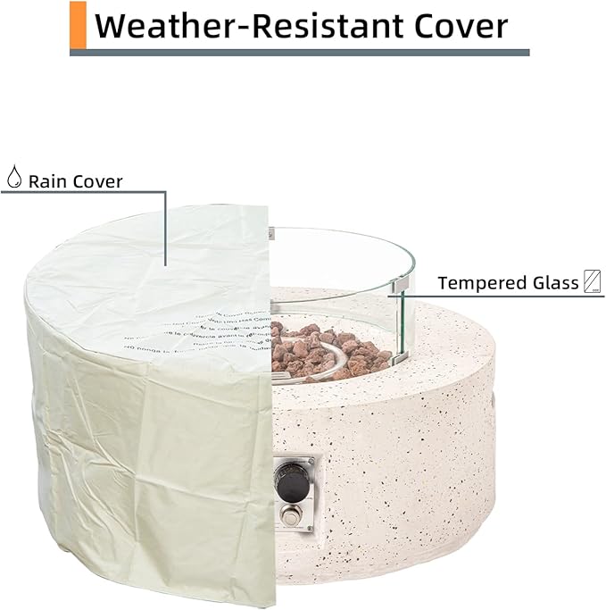 HOMPUS Outdoor Propane Fire Pit 40000 BTU 42-inch x 17-inch Round Concrete Gas Fire Table Outside Smokeless Firepit with Tank CoverWind GuradLava Rocks and Rain Cover for GardenDeckBackyard