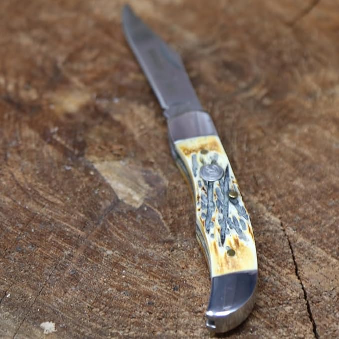 WHISKEY BENT HAT CO. Mini Hunter Folding Pocket Knife 2.75 Closed Length 440C Stainless Steel Blade (Stag Bone)