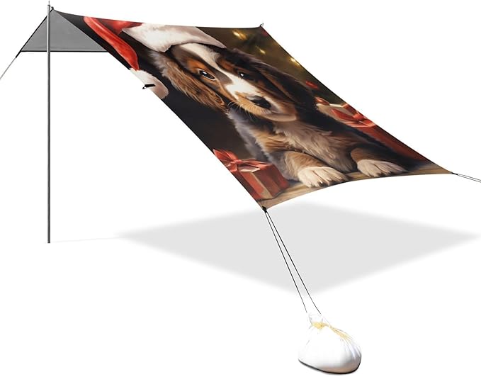 ALAZA Christmas Dog Puppy with Present Beach Tent Sun Shelter Portable Canopy Sunshade for Outdoor Camping Picnics Backyard Fun 10x9 ft