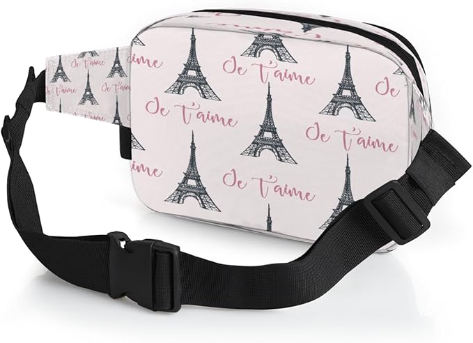 Paris Tower Waterproof Fanny Pack for Women Men Adjustable Waist Bag with Double Zipper Pockets Lightweight Square Hip Pack for Running Travel Hiking Workout Cycling