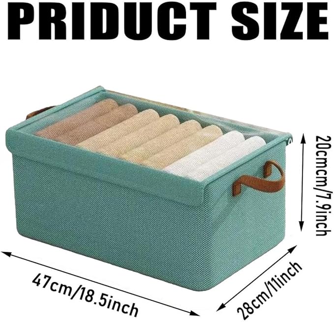 4PCS Foldable Storage Box with Lid - Extra Large Fabric Closet Organizer for Clothes 18.5x11x7.9 Inch Canvas Bin Collapsible Design for Bedroom Shelf Closet Underbed (Green)