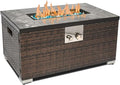 32'' Fire Pit Table with Natural Gas Conversion Kit Marble Textured Ceramic Tabletop 50000 BTU Fire Table with Brown Wicker Rectangle Tank Required to Be Kept Outside.