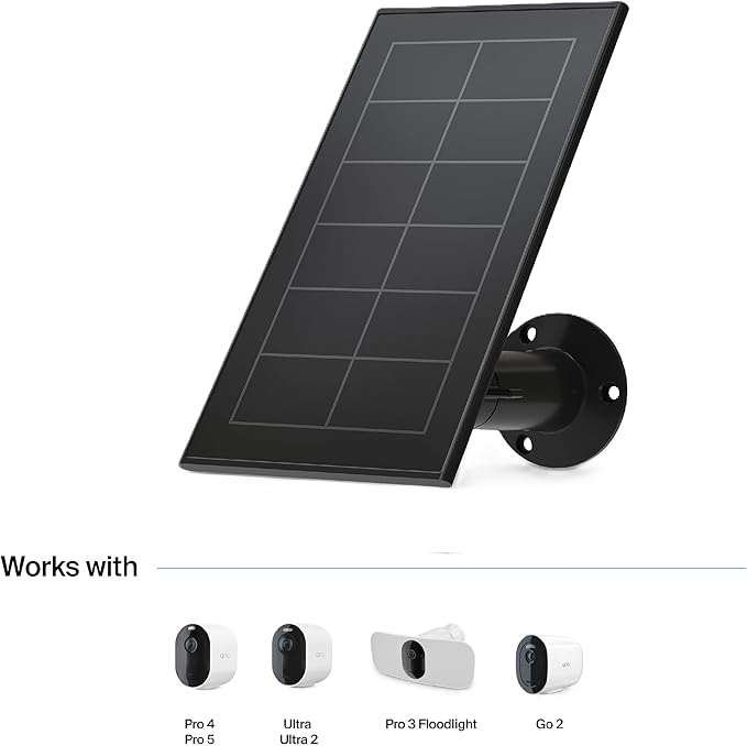 Arlo Solar Panel Charger VMA5600B Works with Arlo Pro 5S 2K Pro 4 Pro 3 Floodlight Ultra 2 Ultra and Go 2 Cameras (Renewed)