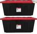 Tough 40 Gallon Plastic Storage Bin with Snap Lid Stackable Lockable Black/Red Set of 2 Heavy-Duty Durable Multi-Purpose Storage Containers for Indoor &amp Outdoor Use