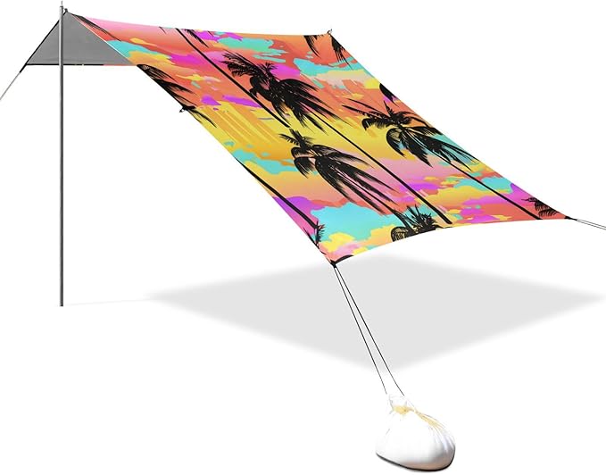 Beach Canopy with Windproof Ropes &amp Sandbags Beach Tent Sun Shade Sun Shelter for Camping Trips Fishing Backyard Fun or Picnics Palm Tree