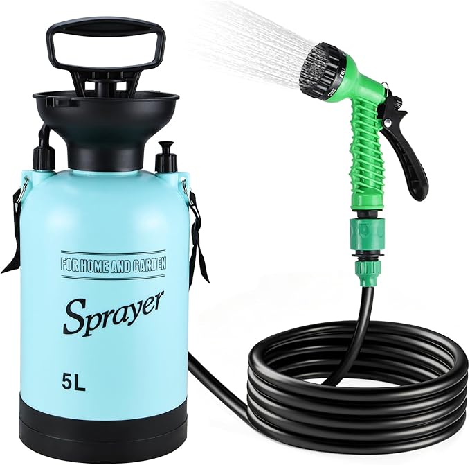 Finderomend Portable Shower for Camping with 7 Spray Modes Hand Press Camping Shower with Removable Hose and Shower HeadPressure Rinse Kits for Hiking Traveling Garden Beach Pet Shower