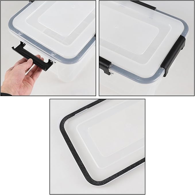 6 Pack 12 Quart Plastic Storage Bins with Gasket Seal Lids Clear Stackable Storage Container Box