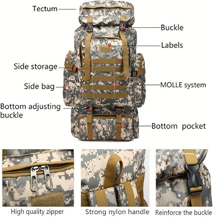 JUMAHE Rugged 80L Military Backpack for Men Versatile Waterproof and Breathable Ideal for Camping Hiking and Travel (Black)
