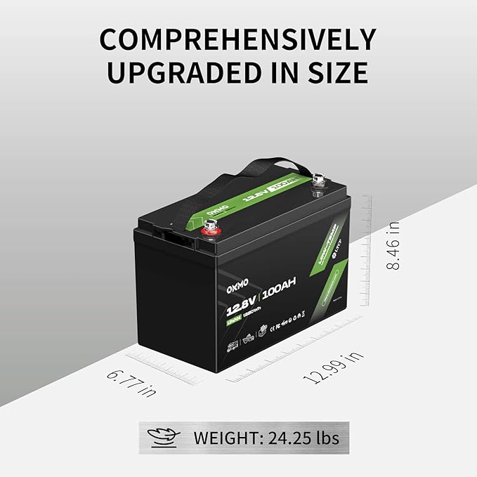OKMO 12V 100Ah LiFePO4 Battery(2 Pack) Lithium Battery 100A BMS 10 Years Lifetime 15000+ Deep Cyclesfor Marine RV Trolling Motor Boat Camper Solar Home Iron Phosphate