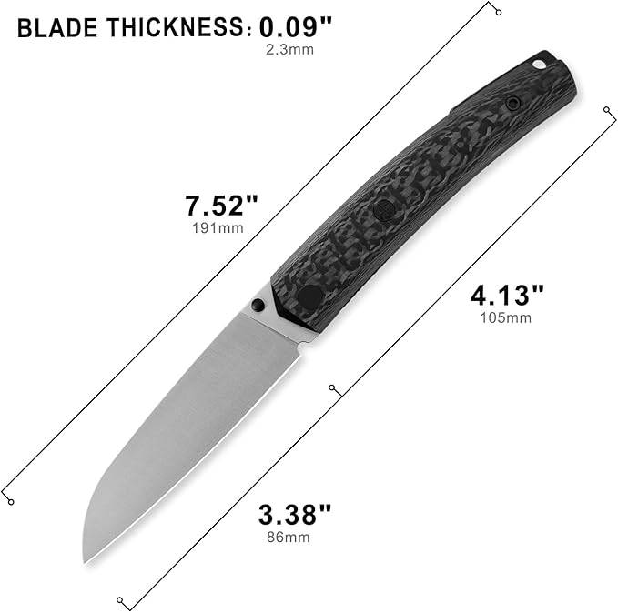 Petrified fish PF719 Folding Knife3.38 14C28N Steel Satin Blade Carbon Fiber Handle Thumb Stud Liner lock Pocket knife (Carbon Fiber Satin)