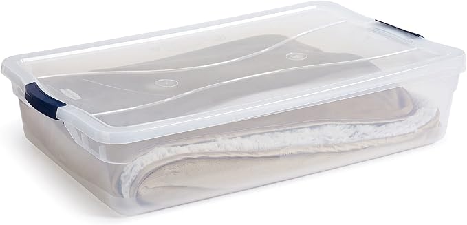 Rubbermaid Cleverstore 42 Quart Stackable Plastic Storage Bin with Lids for Garage Closet and Classroom Clear 4 Pack