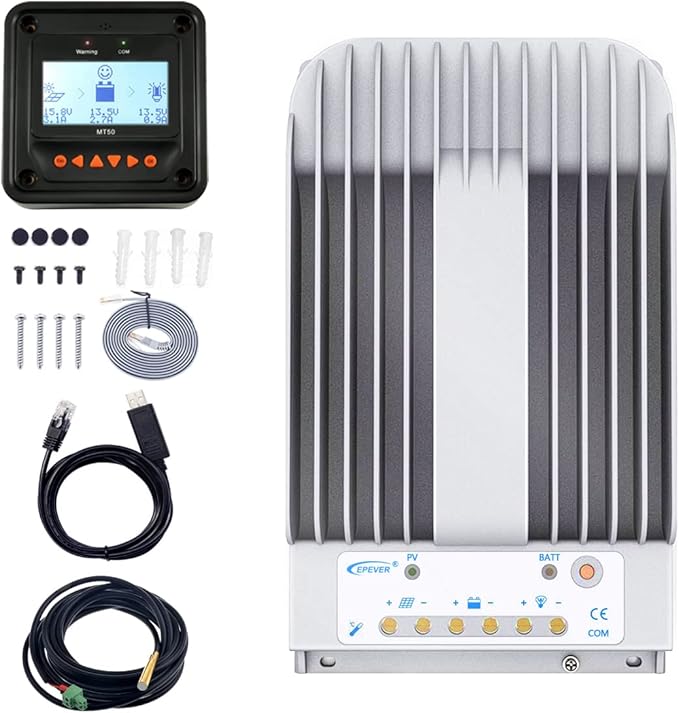 EPEVER MPPT Solar Charge Controller - 20A 12V/24V Auto Solar Panel Charge Controller with Max.PV 150V Remote Meter Temperature Sensor PC Monitoring Cable