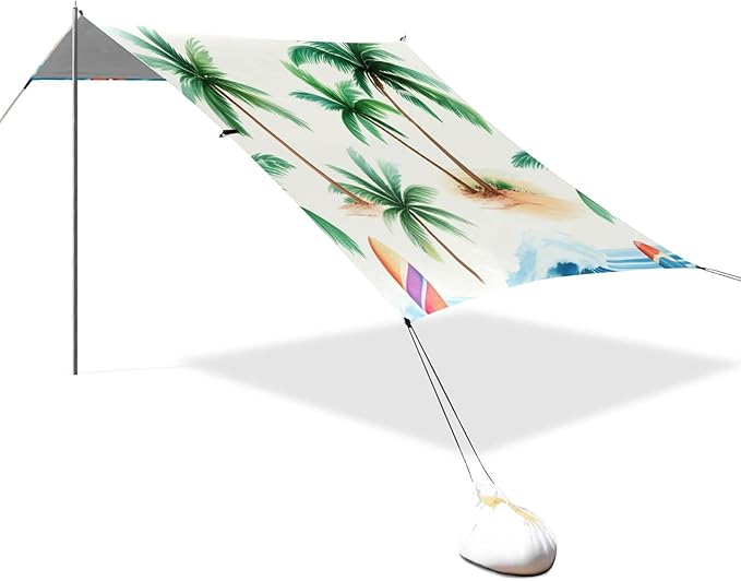 Beach Canopy with Windproof Ropes &amp Sandbags Beach Tent Sun Shade Sun Shelter for Camping Trips Fishing Backyard Fun or Picnics Beach