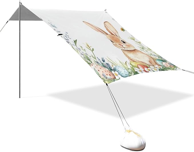 ALAZA Happy Easter Rabbit Easter Eggs Spring Flowers Beach Tent Sun Shelter Portable Canopy Sunshade for Outdoor Camping Picnics Backyard Fun 10x9 ft